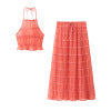 European and American style hanging neck suspender+pleated skirt set for women