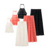 European and American style hanging neck suspender+pleated skirt set for women